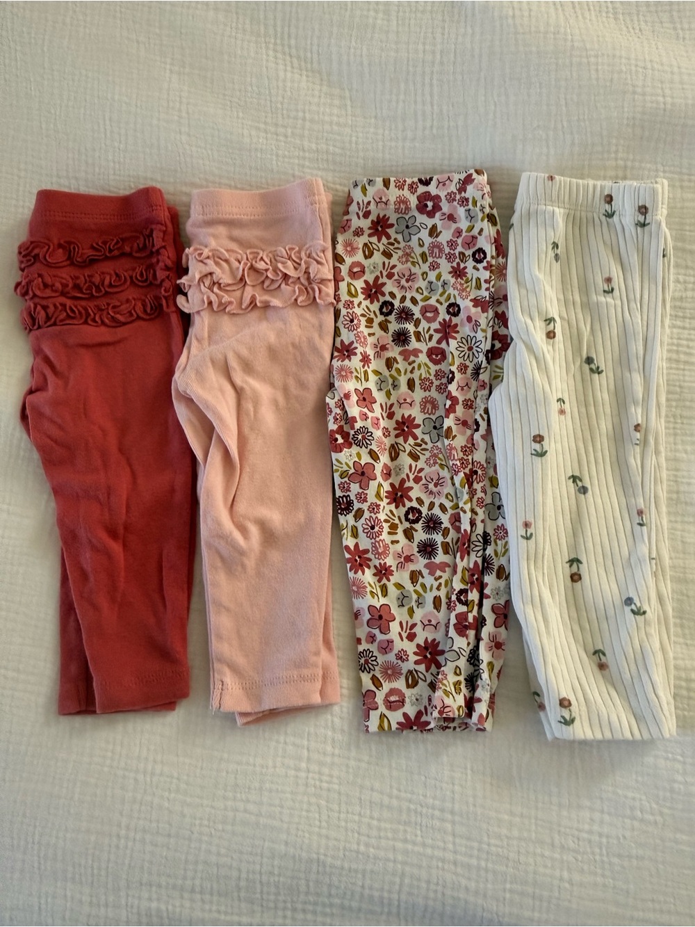 9 month Girls' Floral & Ruffle Cotton Leggings - Pink, Coral, Ivory